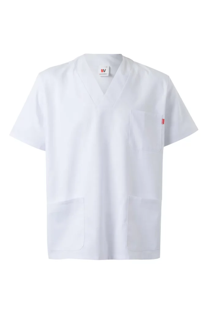 casaca sanitaria cuello pico blanca